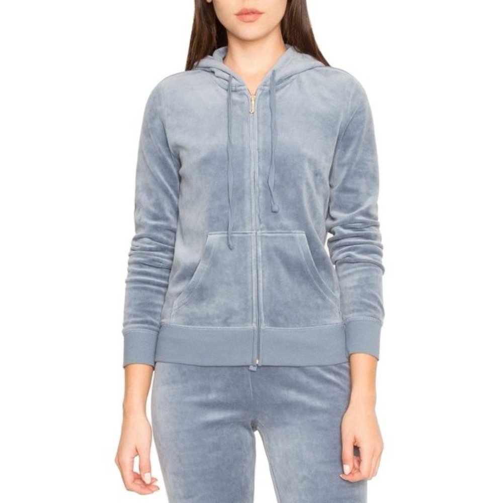 NWT Juicy Couture Black Label Robertson Velour Jacket in Dusty Navy Size L